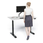 EDR - Round Leg Straight Height Adjustable Desk -Black - White top