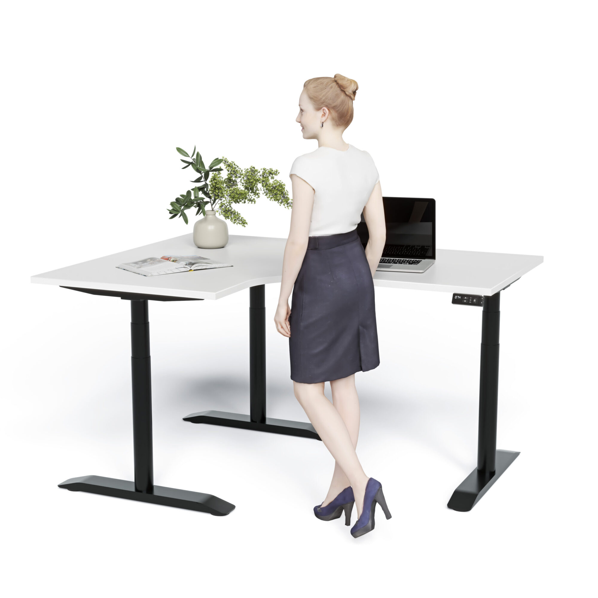 EDR - Round Leg Workstation Height Adjustable - Black - White top