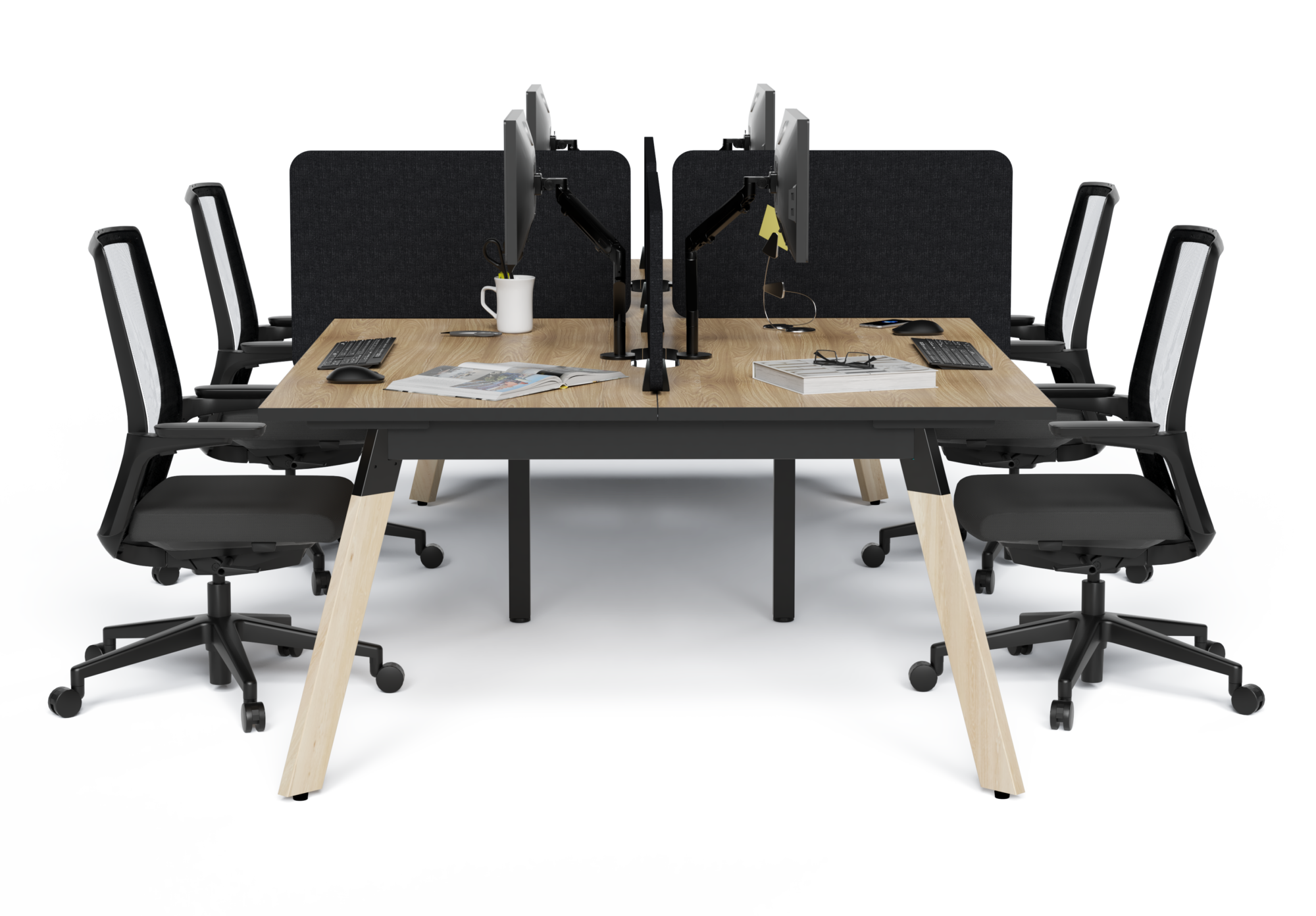 Linear Double Inline Desking - Black EDY Chair