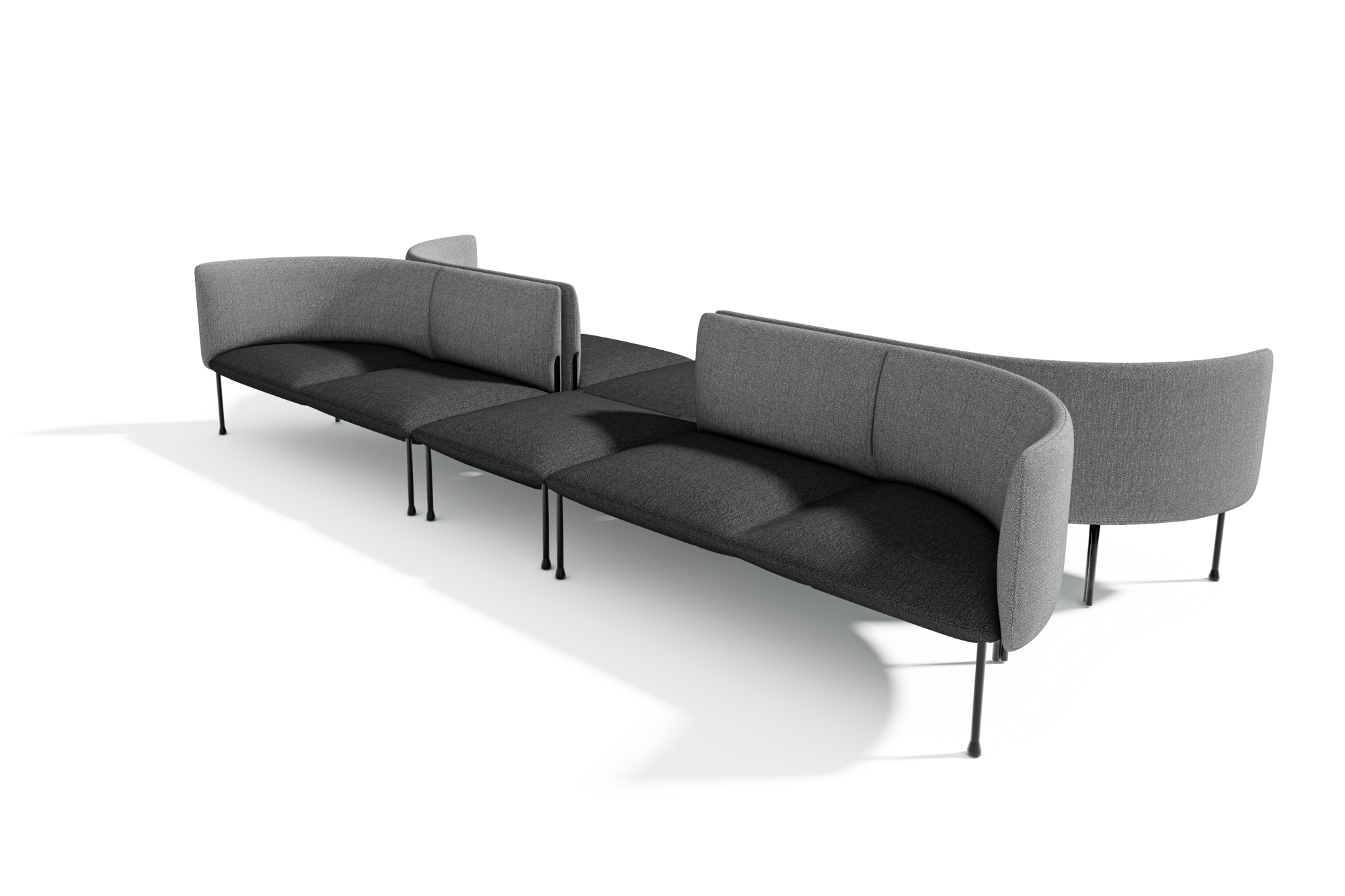 LEVI Haitch Configuration - Left and Right Curved Seat with Backrests + Straight Seat without Backrest